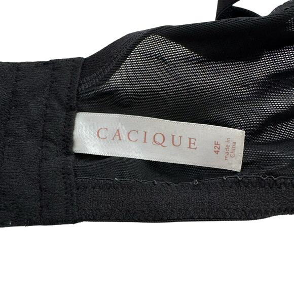 CACIQUE Lightly Lined Balconette Bra with Black Lace Size 42F Underwire Hook Eye - Picture 6 of 7